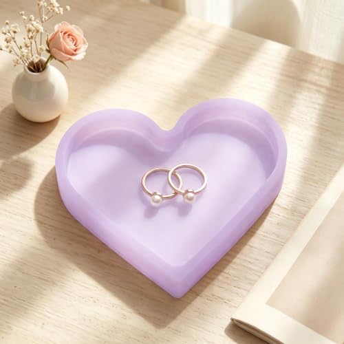 BLESWIN Cute Heart Silicone Jewelry Dish, Soft Ring Holder Tray, Small Trinket Bowl for Keys Earrings Necklace, Aesthetic Home Decoration Gift for Women Girls Mom Best Friend, Purple by BLESWIN