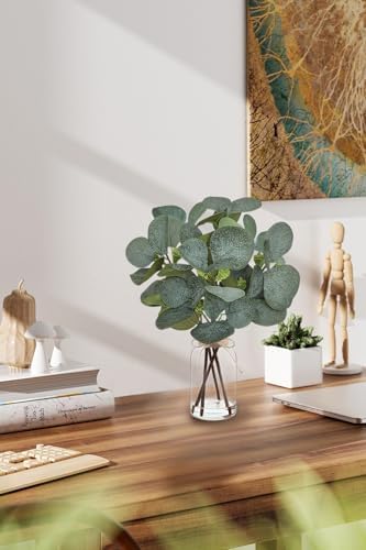 Artificial Eucalyptus Stems in Glass Vase with Faux Water,Artificial Plants Eucalyptus Leaves for Shelf Desk Bathroom Farmhouse Room Coffee Table Home Decor, Central Decoration. - Image 6