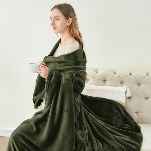 BEDELITE Fleece Blanket Soft Plush Throw for Couch Olive Green 50"x60" - Image 5
