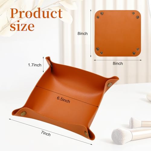 8 x 8 Inch Pink PU Leather Valet Tray for Keys, Coins, Jewelry and Phone - Image 2