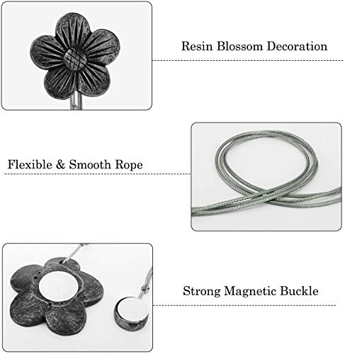 Lewondr Magnetic Curtain Tiebacks, Flower Vintage Curtain Holdbacks, Ink - Image 3