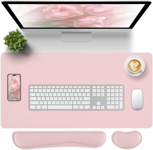 Pink Leather Desk Pad and Keyboard Wrist Rest, 31.5"x15.7" by Unknown