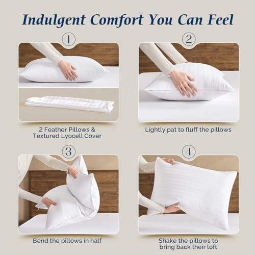 downluxe Goose Feather and Down Pillows, Bed Pillows Queen Size Set of 2 - Image 6