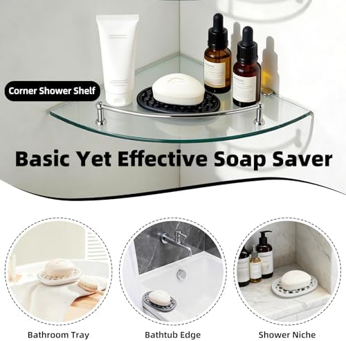 2 Pack Soap Dish for Shower, Non-Slip Silicone Bar Soap Holder with Efficient Drainage Holes for Bathroom Sink, Self Draining Soaps Saver Pad for Shower Niche, Shelf (Black- 2Pcs) - Image 3