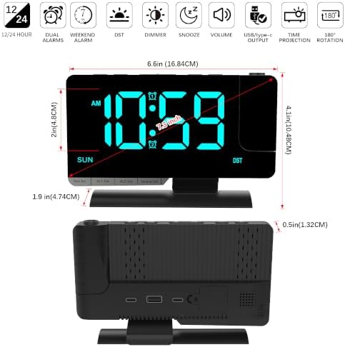 Projection Clock for Bedroom Ceiling, Black Digital Alarm Clock Room Decor - Image 7