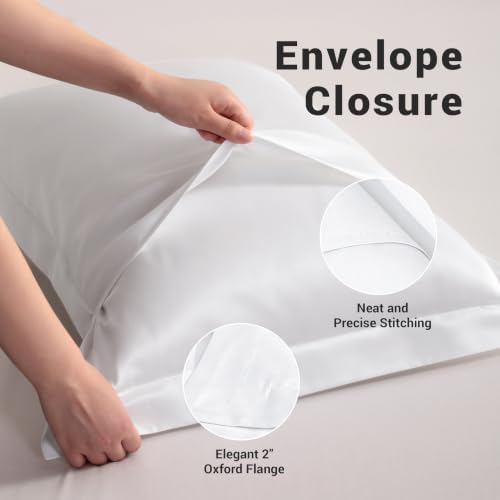 NTBAY Euro Egyptian Cotton Sateen Pillow Shams, Set of 2, White - Image 4