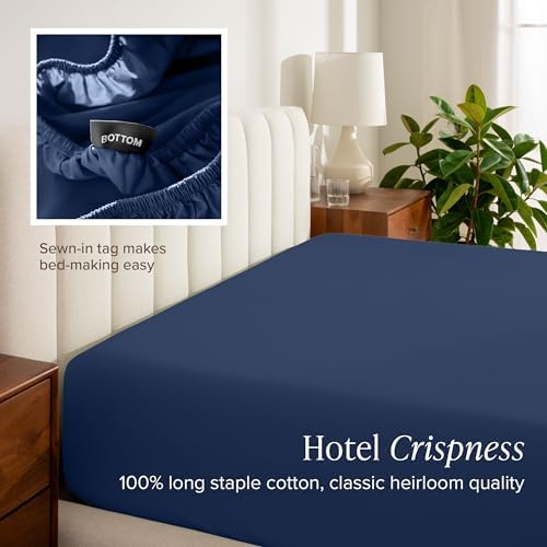 Bare Home 100% Organic Cotton Percale Fitted Sheet (Queen, Dark Blue) - Image 6