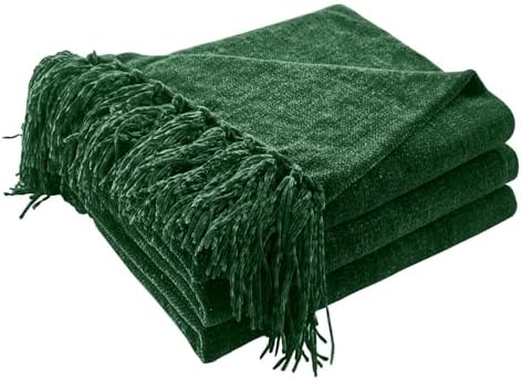 CozeCube Chenille Throw Blanket, Christmas Green Fringe Blanket, 60"X80" by CozeCube