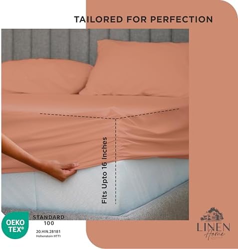 Linen Home King Size Fitted Sheet Only 100% Cotton Percale, Tera Clay - Image 3