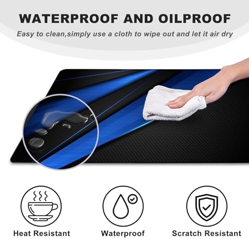 Desk Pad Large Gaming Mouse Pad Extended Keyboard Mouse Mat, Black Blue - Image 4