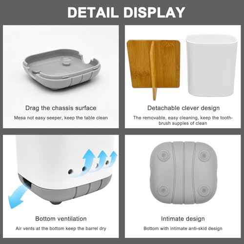 Toothbrush Holder with Bamboo Divider,Detachable for Easy Cleaning Bathroom Countertop Organizer,Plastic 3 Slots Electric Toothbrush and Toothpaste Holders Storage Caddy for Bathroom Vanity,Sink(Grey) - Image 4
