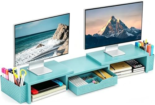 Spacrea Dual Monitor Stand Riser with Drawer and 2 Pen Holders by Spacrea