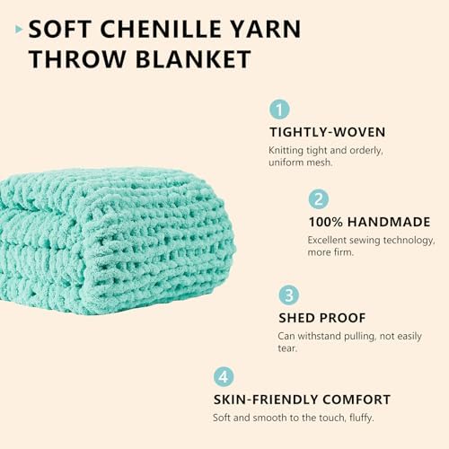 L'AGRATY Chunky Knit Throw Blanket for Couch, 50 x 60 Inches, Lake Blue - Image 2