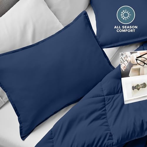 Bare Home Pillow Sham Covers 1800 Ultra-Soft Set of 2 (Standard, Dark Blue) - Image 2