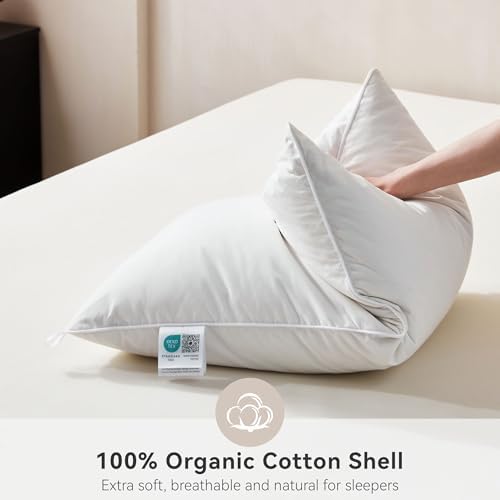 Goose Feather Down Pillows King Size Set of 1, Soft Pillows with 100% Organic Cotton Fabric, Luxury Hotel Quality Bed Pillow 1 Pack for Sleeping, Breathable & Fluffy (20" x 36") - Image 4
