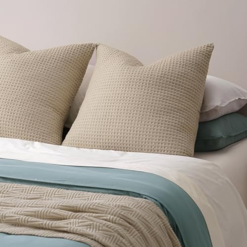 PHF Ultra Soft Waffle Weave Euro Shams 26" x 26", Khaki, No Insert - Image 6