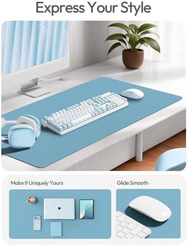 YSAGi Leather Desk Protector, Office Mat, Large Mouse Mat, Non-Slip PU Leather Blotter, Laptop Desk Mat, Waterproof Writing Pad for Office and Home (Sea Blue, 47" x 17") - Image 2