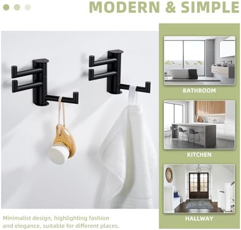 Suyar Bathroom Towel Hook Matte Black, Swivel Coat Robe Holder with 3 Arms - Image 4