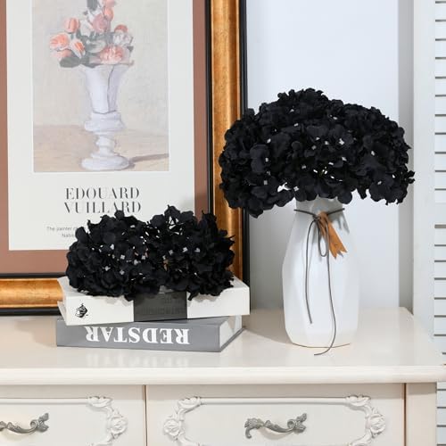 Fake Black Hydrangea Artificial Flowers - Faux Silk Hydrangeas Flowers Heads with Stems Real Touch for Home Wedding Party Table Decor(Black,Black of 10) - Image 2