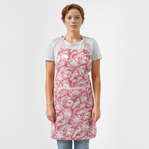 CPC Cotton Floral Kitchen Apron for women with Pocket and Adjustable Neck Ties. Apron for Women Men Chef-Hand Block Printed - Image 2