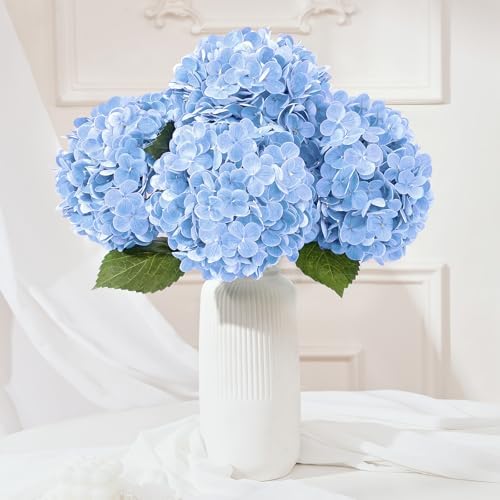 Yastouay 8 Pcs Real Touch Hydrangea Artificial Flowers, Blue by Yastouay