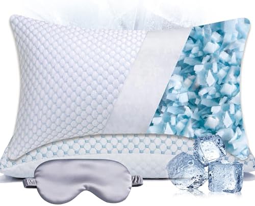 Premium Adjustable Shredded Memory Foam Pillow - Suitable for Side, Back, and Stomach Sleepers, with Cooling Fiber Machine Washable Cover (2, King (U.S. Standard), Blue and White Dot) by Unknown