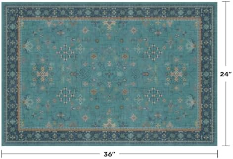2x3 Washable Teal Rug for Entryway Indoor, Kitchen Floor Waterproof, Bathroom, Powder Room, Non Slip Low Pile Stain & Fade Resistant, Modern Turquoise Aqua Décor - Image 2