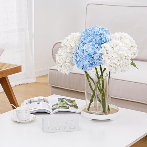 Waipfaru 21" Real Touch White Hydrangea Artificial Flowers with Long Stem & Leaves, Full Latex Faux Hydrangea Flowers for Home Decor Party Floral Arrangements Wedding Bouquets Centerpieces, 5Pcs - Image 5