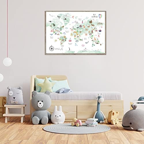 Green Kids World Map Wall Art Animal Map Canvas Wall Art Nursery Wall Decor World Map Poster Childrens Room Decor Playroom Prints Educational Artwork 16x24 Inch Unframed - Image 6