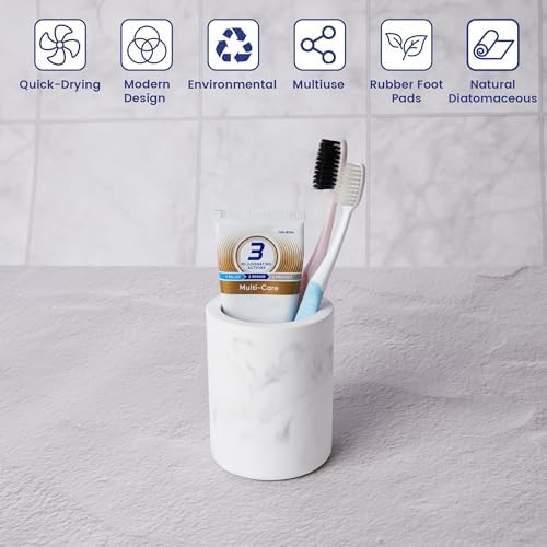 Drying Stone Toothbrush Holder, Diatomite Toothbrush Holders for Bathroom Counter, Quick Drying Electric Toothbrush and Toothpaste Holder Bathroom Organizer, Marble White - Image 7