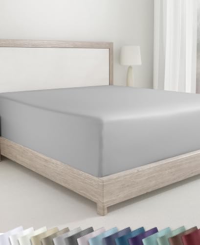 California Design Den 100% Cotton Sateen Full Size Fitted Sheet, Grey Light by CaliforniaDesignDen