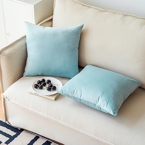 NiNi ALL Babyblue Velvet Throw Pillow Covers 22x22 Pack of 2 Decorative - Image 2