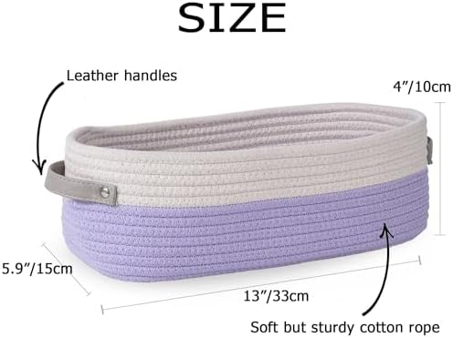 Cotton Rope Woven Basket Toilet Paper Baskets for Organizing Decorative Basket for Boho Decor Small Storage Basket Gift Baskets 13"x5.9"x4" Purple - Image 2