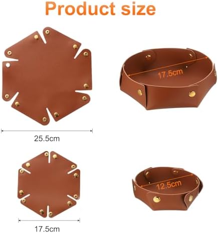uxcell 2 Pcs Valet Tray for Women and Men, PU Leather Jewelry Tray Entryway Table Bedside Nightstand Catchall Storage Organizer for Jewelry Key Coin Watch Wallet (2 Size, Light Brown) - Image 2