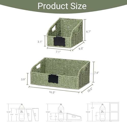 Pantry Baskets for Organizing,Wicker Storage organizers,3Pack,Green - Image 3
