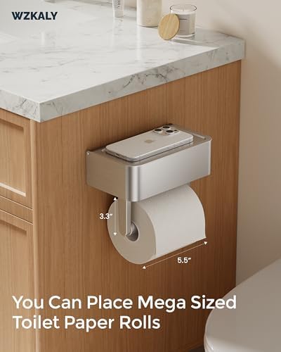 Toilet Paper Holder, Stainless Steel Wall Mount Bathroom Organizer with Shelf, Flushable Wipes Dispenser Storage Fits Any Bathroom and Hide Your Wet Wipes, Regular Roll (nickel) - Image 2