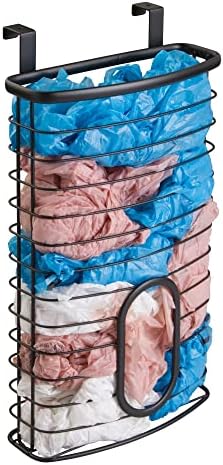 mDesign Steel Hanging Cabinet Storage Organizer Holder for Kitchen, Pantry - Holds Plastic, Sandwich, Garbage, Grocery and Trash Bags; Wrap, Foil, Pack - Spira Collection - Black - Image 2