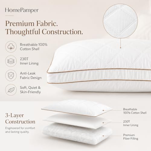 Pillows Standard Size Set of 2, Bed Pillows for Sleeping with 100% Cotton Shell, Soft Supportive 3D Down Alternative Hotel Pillows, Gusseted Pillow Set for Side Back Stomach Sleepers, White - Image 5