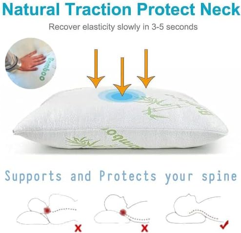 Memory Foam Rayon Bamboo Pillows Queen Size Set of 2 for Sleeping [Adjustable] - Cool & Breathable Cover with Zipper Rayon Bamboo Pillowcase - Relieves Neck Pain - Back/Stomach/Side Sleeper - Image 7