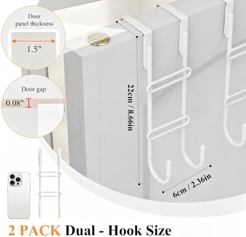FYY 2 PCS Over the Door Hooks, Heavy Duty Double Hanger with Non-Slip Pads, No-Drill Metal Hook for Hanging Coats Towels Robes Closet Bathroom Bedroom, Fits 1.5 Inch Door Thickness, 7.87" Long, White - Image 2