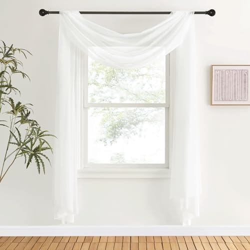 NICETOWN Sheer Textured Scarf Valances for Windows, 216" Extra Long Window Dressings for Anniversary/Wedding Design, 60" Wide, 2 Pieces, Off White - Image 2