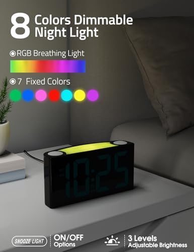 Mesqool Digital Alarm Clock for Bedrooms - Plug-in LED Clock with Dynamic RGB Digits, Dimmable Display & Night Light, 7 Color Options, Adjustable Alarm Volume, DST, 12/24 Hour - Ideal for Kids - Image 3