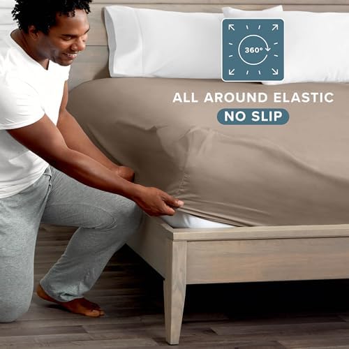 Bare Home King Fitted Sheet - 1800 Ultra-Soft (King, Taupe) - Image 3