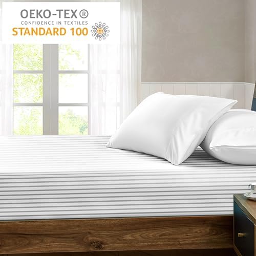 FreshCulture California King Fitted Sheet Only - Hotel Quality Fitted Sheet - Ultra Soft & Breathable - Brushed Microfiber - Deep Pocket - Cooling Fitted Sheets for Cal King Size Bed (Stripe Grey) - Image 6