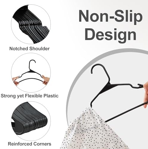 VECELO 25 Pack Plastic Hangers-Clothes Hangers with Shoulder Non Slip Notches,Clothing Hangers for Closet Space Saving-Heavy Duty Coat Hanger,Black - Image 3