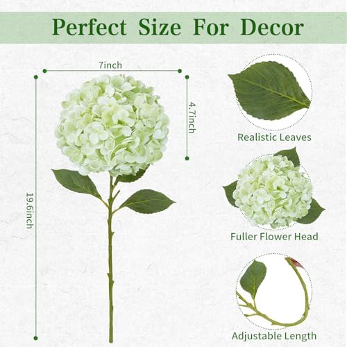 Yastouay 6 Pcs Real Touch Hydrangea Artificial Flowers, Light Green - Image 6