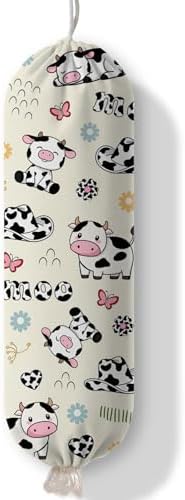Cow Plastic Bag Holder Dispenser, Plastic Grocery Bag Organizer & Wall Mount Paper Trash Bags Saver Storage for Kitchen Home Pantry Decor, Cute Cow Shopping Bags Storage Dispenser by Ialtsidws