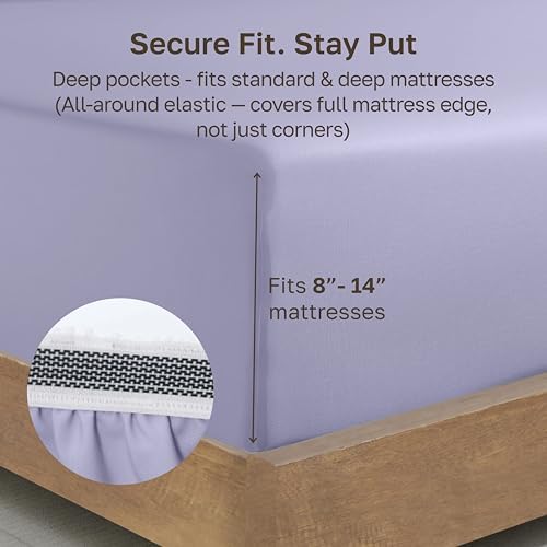 California Design Den 100% Organic Cotton Twin Size Fitted Sheet, Lavender - Image 4
