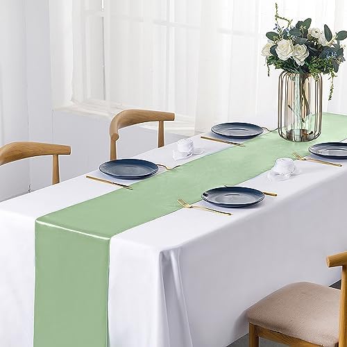 SiinvdaBZX 24 Pcs Sage Green Satin Table Runner 12 x 108 inches Long - Image 2