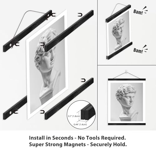Magnetic Poster Hanger Frame for 11x17 11x15 11x11 Movie Music Posters Wall Art,Black Wood Picture Frames for Canvas Diamond Map Decor, Living Room Calendar Banner Tapestry Photo Hanging Stand - Image 2